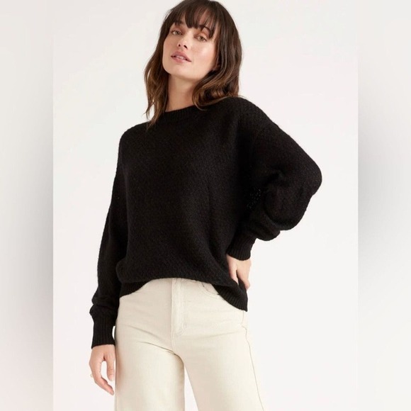 Quince Sweaters - QUINCE Black Baby Alpaca-Wool Diamond Stitch Crew NWT Size XL